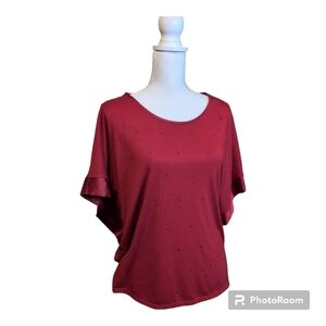 Daisy Fuentes HOLIDAY RED Rhinestone Party Blouse Top SZ L